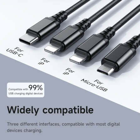 สายชาร์จ 4 หัว HOCO X76 4IN1 สำหรับ IOS (X2) + MICRO + TYPE-C (X2) ยาว 1 เมตร จ่ายไฟเต็ม 2A สีดำ_10