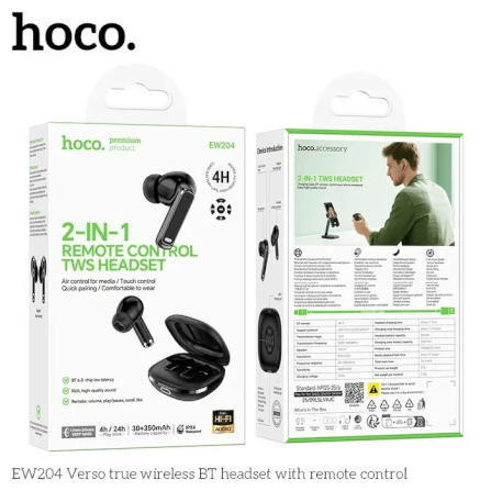 หูฟังไร้สาย HOCO EW204 พร้อมเคสรีโมทคอนโทรล ควบคุมสมาร์ทโฟน การชมวิดีโอ การฟังเพลง การถ่ายรูป สีดำ_10