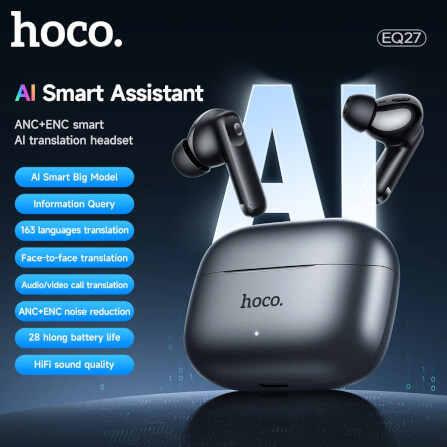 หูฟังแปลภาษา พร้อม AI HOCO EQ27, แปลภาษาเรียลไทม์ 134 ภาษา ระบบตัดเสียงรบกวน ANC + ENC  ไมโครโฟนคู่ 4 ตัว รองรับแอป_2