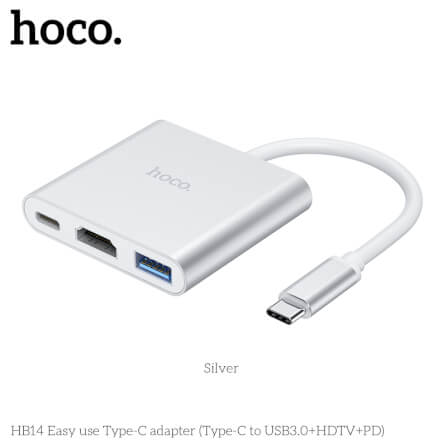 อะแดปเตอร์ฮับ HOCO HB14 แปลงช่อง TYPE-C เป็น 4K HDMI HDTV + USB 3.0 + PD 2.0 สีเงิน_2