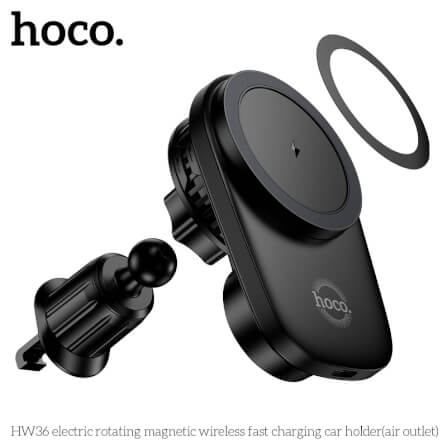 แท่นชาร์จไร้สาย 2-IN-1 HOCO HW36 พร้อมพัดลมระบายความร้อน รุ่นติดช่องแอร์ หมุนอัตโนมัติ จ่ายไฟ 15W_2