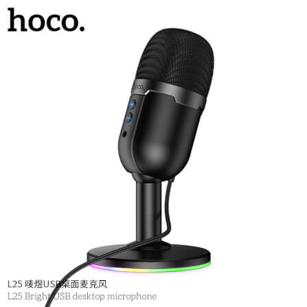 ไมโครโฟนตั้งโต๊ะ HOCO L25 จับเสียงรอบทิศ 360° ต่อสาย USB-A พร้อมไฟ RGB_2