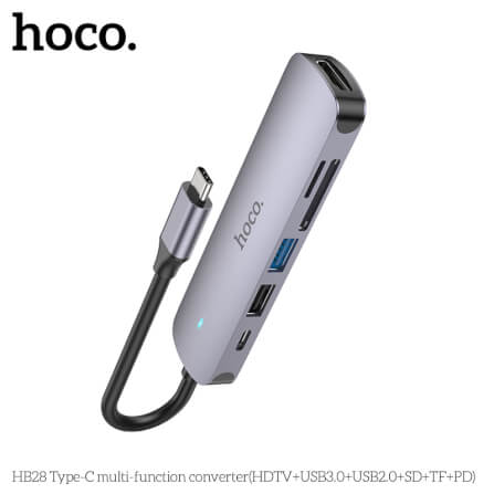อุปกรณ์เชื่อมต่อ ยูเอสบี-ซี มีเดีย ฮับ 6-IN-1 HOCO HB28 TYPE-C 100W MULTIFUNCTION ADAPTER_2