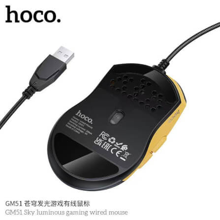 เมาส์เกมมิ่ง HOCO GM51 สีดำ ปรับ DPI 4 ระดับ สูงสุด 3600 สายยาว 1.5M_2