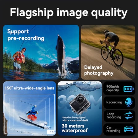 กล้องแอคชั่น HOCO DV100 สีดำ กันน้ำลึก 30 เมตร เลนส์ 150 องศา 1080P / 30FPS หน้าจอ IPS 2 นิ้ว_2