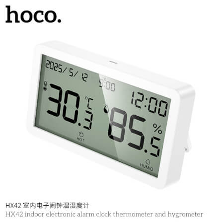 นาฬิกาดิจิตอล 5-IN-1 HOCO HX42 จอแสดงผล LCD วัดอุณหภูมิ วัดความชื้น ตั้งปฏิทิน ตั้งปลุก_2