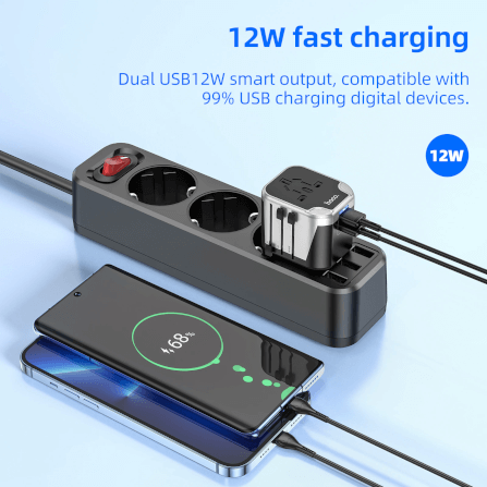 ปลั๊กแปลง 3 IN 1 UNIVERSAL HOCO AC5 2USB + 1AC รองรับโซน EU/UK/US/AUS_2