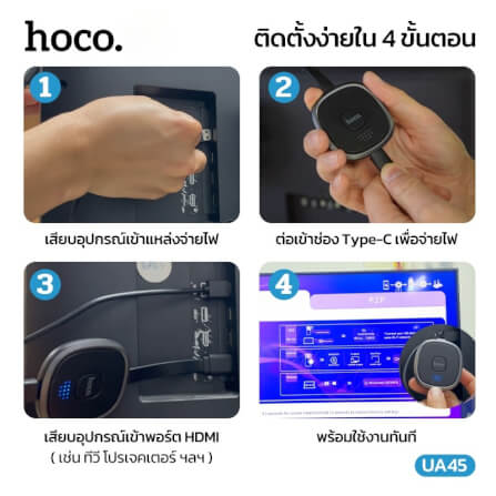 อะแดปเตอร์สะท้อนหน้าจอไร้สาย HOCO UA45 ความละเอียด 1080P 60HZ เชื่อมต่อผ่าน WIFI และ HDMI สำหรับ IOS, ANDROID และ PC_2