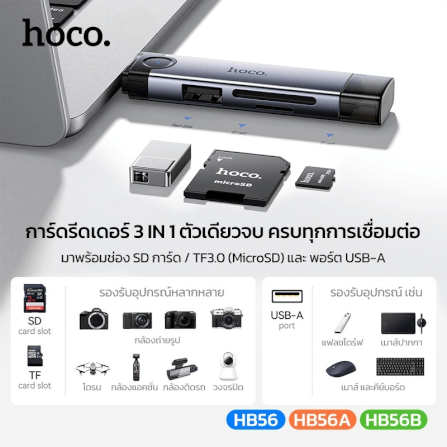 การ์ดรีดเดอร์ 3IN1 HOCO HB56B TYPE-C + IOS LIGHTNING อ่าน SD CARD, MICRO SD CARD, USB FLASH DRIVE รองรับ OTG ความเร็วสูง 5GBPS_2