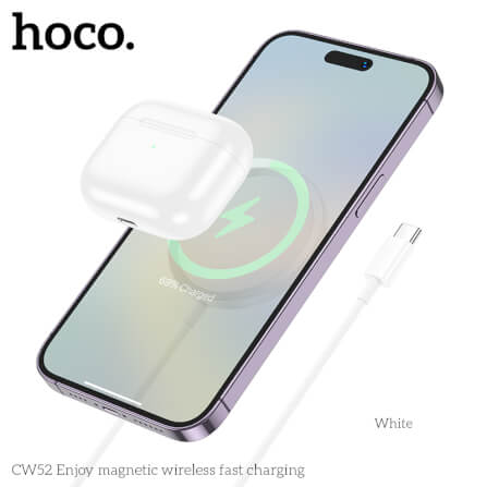 แท่นชาร์จไร้สาย 2IN1 HOCO CW52 QI WIRELESS จ่ายไฟ 15W รองรับ มือถือ & หูฟังไร้สาย IOS ANDROID สีขาว_3