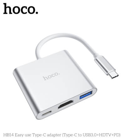 อะแดปเตอร์ฮับ HOCO HB14 แปลงช่อง TYPE-C เป็น 4K HDMI HDTV + USB 3.0 + PD 2.0 สีเงิน_3
