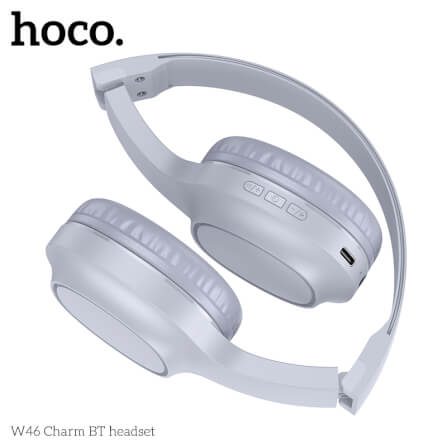 หูฟังไร้สาย HOCO W46 สีเทาสว่าง AUX 3.5MM แบตเตอรี่ 20 ชม. BT 5.3 ไมค์ในตัว_3