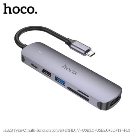 อุปกรณ์เชื่อมต่อ ยูเอสบี-ซี มีเดีย ฮับ 6-IN-1 HOCO HB28 TYPE-C 100W MULTIFUNCTION ADAPTER_3