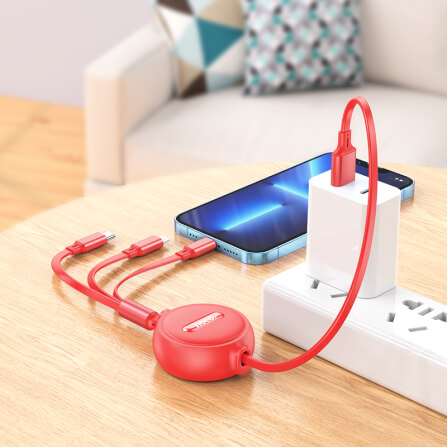 สายชาร์จ 3 หัว HOCO X75 พร้อมตลับเก็บสาย สำหรับ IOS + MICRO + TYPE-C ยาว 1 เมตร สีแดง_3