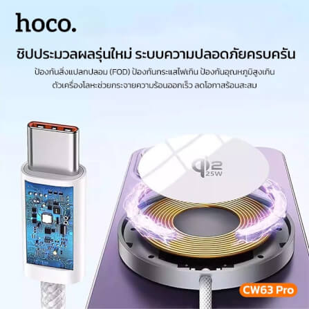 แท่นชาร์จไร้สาย QI2.2 HOCO CW63 PRO สีดำ จ่ายไฟสูงสุด 25W สำหรับสมาร์ทโฟน & หูฟังไร้สาย_3