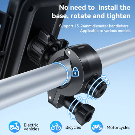 ที่ยึดมือถือมอเตอร์ไซค์ HOCO HK67 รองรับแฮนด์ 15-24 มม. สำหรับมือถือ 4.5-7 นิ้ว หมุนได้ 360 องศา สีดำ_4