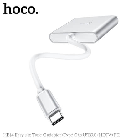 อะแดปเตอร์ฮับ HOCO HB14 แปลงช่อง TYPE-C เป็น 4K HDMI HDTV + USB 3.0 + PD 2.0 สีเงิน_4