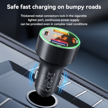 หัวชาร์จในรถยนต์ 4 พอร์ต HOCO HK66 จ่ายไฟสูงสุด 55W รองรับชาร์จเร็ว PD 30W + QC 3.0 มีจอบอกแรงดันไฟ_4