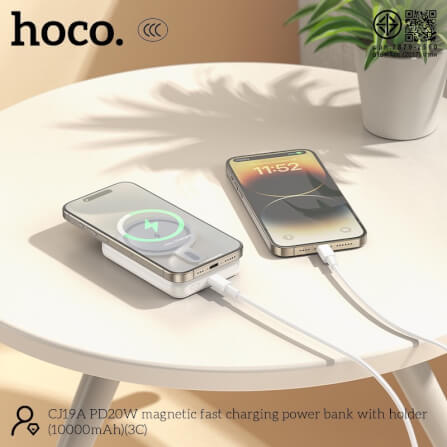 แบตเตอรี่สำรอง HOCO CJ19A สีขาว ความจุ 10000MAH ชาร์จเร็ว PD 20W และ ชาร์จไร้สาย 15W พร้อมขาตั้งในตัว_4