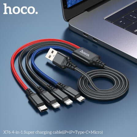 สายชาร์จ 4 หัว HOCO X76 4IN1 สำหรับ IOS (X2) + MICRO + TYPE-C (X2) ยาว 1 เมตร จ่ายไฟเต็ม 2A สีรวม_4