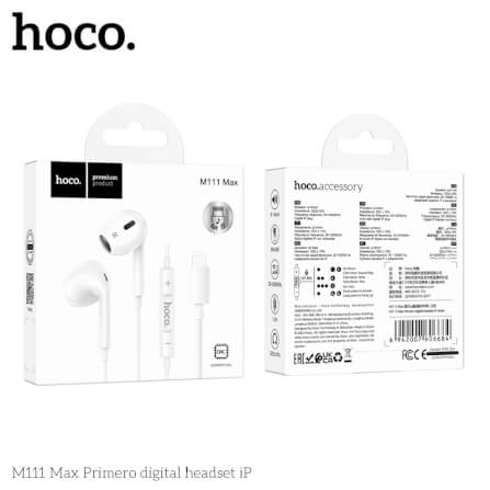 หูฟังอินเอียร์ HOCO M111 MAX สายไลท์นิ่ง สำหรับ IPHONE รุ่น 6-14 ไมค์ในตัว สีขาว_4