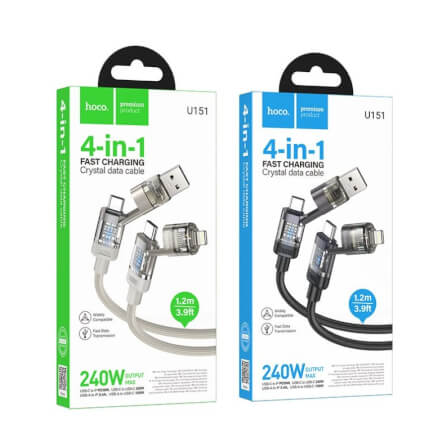 สายชาร์จเร็ว 4IN1 HOCO U151 สีเทา จ่ายไฟ 240W TYPE-C & USB-A TO TYPE-C / IP_4