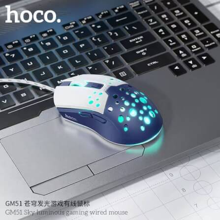 เมาส์เกมมิ่ง HOCO GM51 ปรับ DPI 4 ระดับ สูงสุด 3600 สายยาว 1.5M สีน้ำเงิน_4