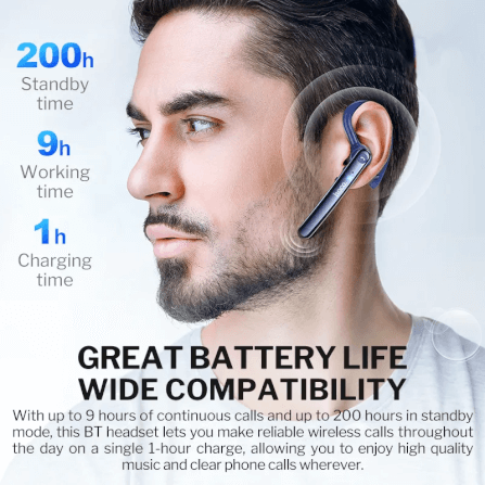 หูฟังไร้สาย HOCO S19 พร้อมระบบตัดเสียงรบกวน DOUBLE ENC สนทนาได้นาน 9 ชั่วโมง, BT 5.0, สีดำ_4
