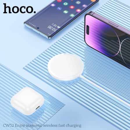 แท่นชาร์จไร้สาย 2IN1 HOCO CW52 QI WIRELESS จ่ายไฟ 15W รองรับ มือถือ & หูฟังไร้สาย IOS ANDROID สีขาว_5