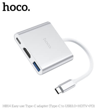 อะแดปเตอร์ฮับ HOCO HB14 แปลงช่อง TYPE-C เป็น 4K HDMI HDTV + USB 3.0 + PD 2.0 สีเงิน_5
