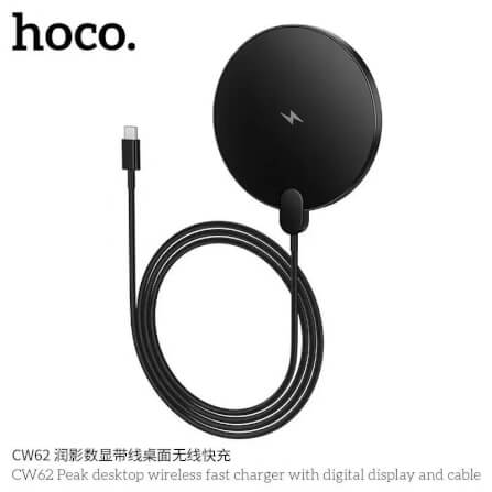 แท่นชาร์จไร้สาย 2IN1 HOCO CW62 ระบบ QI พร้อมหน้าจอ LED กำลังไฟสูงสุด 15W สำหรับสมาร์ทโฟน และ หูฟังไร้สาย สีดำ_5