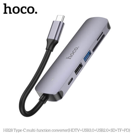 อุปกรณ์เชื่อมต่อ ยูเอสบี-ซี มีเดีย ฮับ 6-IN-1 HOCO HB28 TYPE-C 100W MULTIFUNCTION ADAPTER_5
