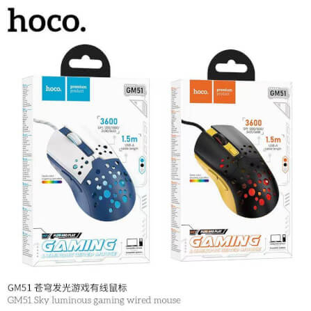 เมาส์เกมมิ่ง HOCO GM51 สีดำ ปรับ DPI 4 ระดับ สูงสุด 3600 สายยาว 1.5M_5
