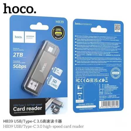 การ์ดรีดเดอร์ 2-IN-1 HOCO HB39 USB 3.0 & TYPE-C ความเร็วสูง 5GBPS รองรับ OTG สำหรับการ์ด TF & SD_5