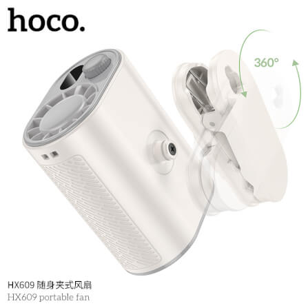 พัดลมพกพา HOCO HX609 แบบคลิปหนีบ หมุนได้ 360° ปรับแรงลม 100 ระดับ หน้าจอดิจิทัล แบตเตอรี่ 3600MAH ใช้งานสูงสุด 9.5 ชั่วโมง_5