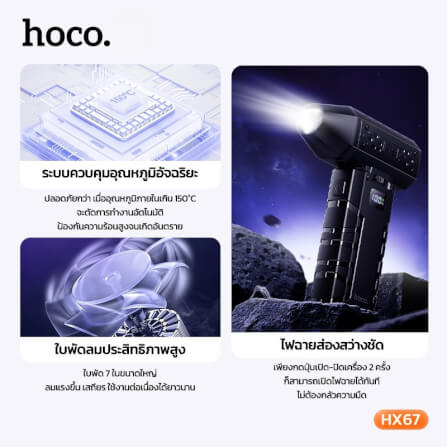 พัดลมพกพา HOCO HX67 ความเร็วสูง 80000RPM ปรับแรงลม 100 ระดับ พร้อมไฟฉุกเฉิน_5