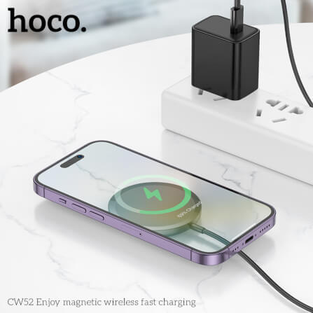 แท่นชาร์จไร้สาย 2IN1 HOCO CW52 QI WIRELESS จ่ายไฟ 15W รองรับ มือถือ & หูฟังไร้สาย IOS ANDROID สีขาว_6