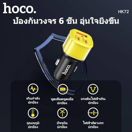 หัวชาร์จในรถ 3 พอร์ต HOCO HK72 พอร์ตชาร์จ TYPE-C X2 + USB X1 รองรับชาร์จเร็ว PD 30W + QC 3.0 สีดำ_6