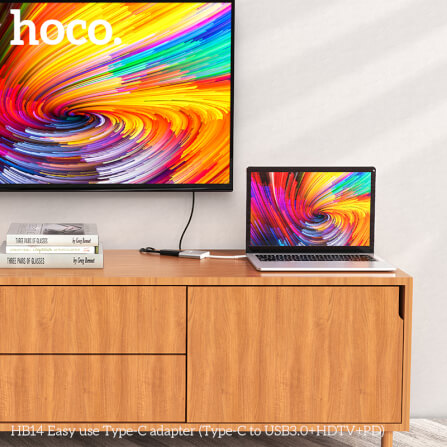 อะแดปเตอร์ฮับ HOCO HB14 แปลงช่อง TYPE-C เป็น 4K HDMI HDTV + USB 3.0 + PD 2.0 สีเงิน_6