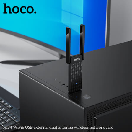 อุปกรณ์รับสัญญาณ HOCO HI34 แบบเสาคู่ สีดำ ความเร็ว 600MBPS ADAPTER USB 5GHZ ยูเอสบีไวไฟ_6
