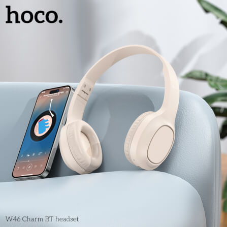 หูฟังไร้สาย HOCO W46 สีเทาสว่าง AUX 3.5MM แบตเตอรี่ 20 ชม. BT 5.3 ไมค์ในตัว_6