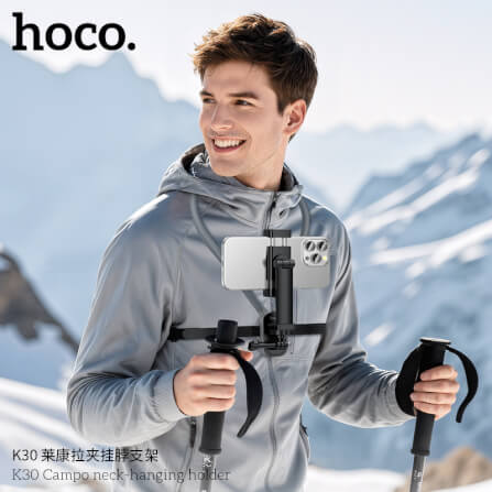 ที่จับโทรศัพท์ HOCO K30 สีดำ แบบคล้องคอ พร้อมสายรัดหน้าอก หมุนได้ 360°_6