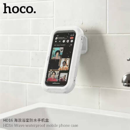 กล่องใส่โทรศัพท์กันน้ำ HOCO HD16 แบบติดผนัง สีขาว รองรับจอสัมผัส หมุนได้ 360°_6