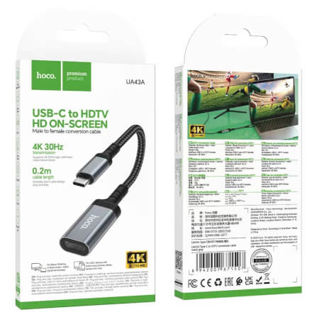 สายแปลง HOCO UA43A TYPE-C TO HDMI รองรับภาพ 4K 30HZ ต่อภาพและเสียงออกจอ สัญญาณเสถียร_6