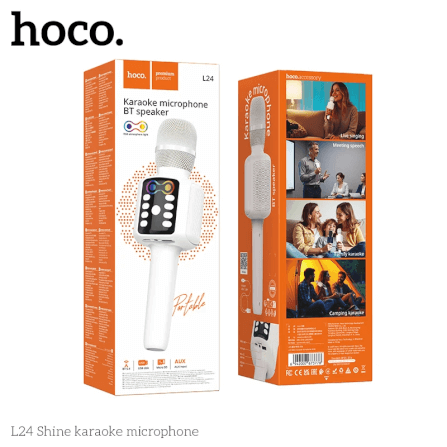 ไมโครโฟนคาราโอเกะ HOCO L24 สีขาว พร้อมลำโพงในตัว บลูทูธ 5.4, ไฟ RGB, เล่นไฟล์ผ่าน USB/TF/AUX_6