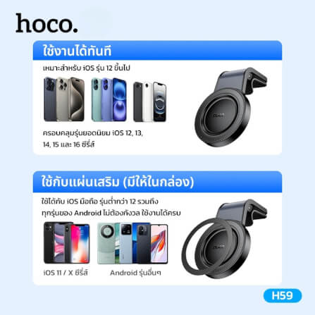 ที่วางมือถือในรถ HOCO H59 แบบยึดแม่เหล็ก N52 แรงดูดสูง หมุนได้ 360°_6
