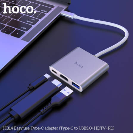 อะแดปเตอร์ฮับ HOCO HB14 แปลงช่อง TYPE-C เป็น 4K HDMI HDTV + USB 3.0 + PD 2.0 สีเงิน_7