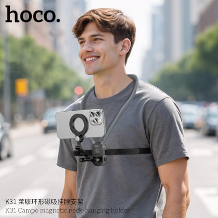 ที่ตั้งมือถือ HOCO K31 สีดำ แบบคล้องคอ ชนิดแม่เหล็ก หมุนได้ 360° พร้อมสายรัดหน้าอก_7