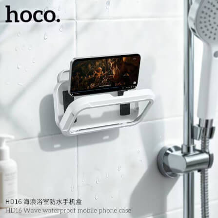 กล่องใส่โทรศัพท์กันน้ำ HOCO HD16 แบบติดผนัง สีขาว รองรับจอสัมผัส หมุนได้ 360°_7