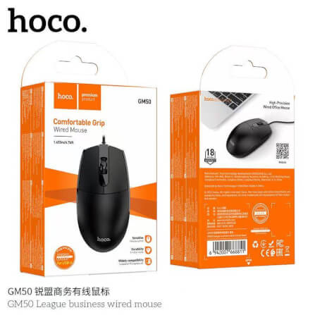 เมาส์ HOCO GM50 สีดำ ความละเอียด 1000 DPI สายยาว 1.45 เมตร_7